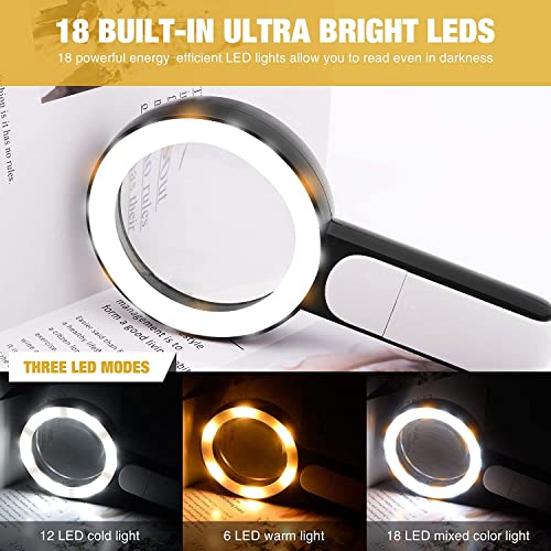 Image of 18 LED / 30X HandHeld Magnifying Glass with Cold and Warm Lights for Seniors Reading, Inspection, Coins, Jewelry, Exploring (3 Light Modes)