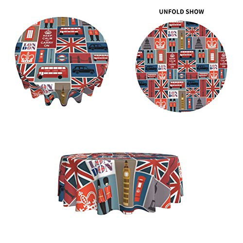 Jentra England Symbols Round Tablecloth Is Waterproof,Wrinkle-Resistant And Washable.it Is Used In Restaurants,Picnics,Kitchens And Parties.60In #TOP3