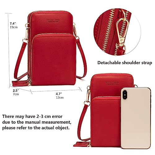 Image of myfriday Small Cell Phone Crossbody Bag, Multi-pocket & 6 Card Slots | 6 card slots, multi-pocket zipper layout and soft synthetic leather keep phone, lipstick, coins and keys ready outdoors