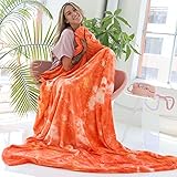 Ailemei Direct Rainbow Tie-Dye Colorful Fuzzy Fleece Blanket - Queen to King Size, Warm & Stylish for Adults, Kids - Orange