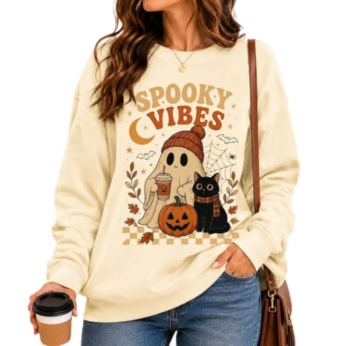 Halloween Sweatshirt For Women Ghost Pumpkin Graphic Spooky Season Tops - image 2