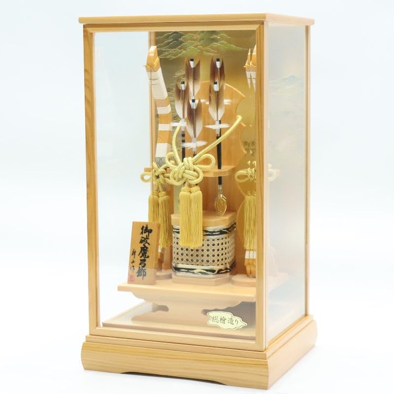 破魔弓　幹山作　ガラスケース２０号・間口約３３×奥行約２８×高さ約６０㎝ 破魔弓 幹山作 ガラスケース20号・間口約33×奥行約28×