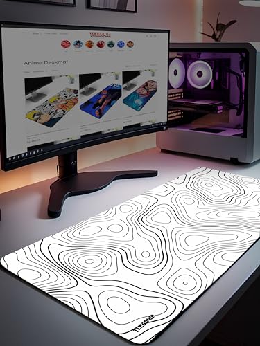 Image of XL Off White Topographical Extended Mousepad (12x31) inches for Laptop Desktop PC and Gaming Desk Mat Rubber Base Desk Pad