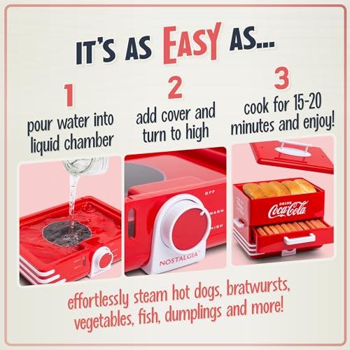 image for Nostalgia Extra Large Diner-Style Coca-Cola Hot Dog Steamer and Bun Wa