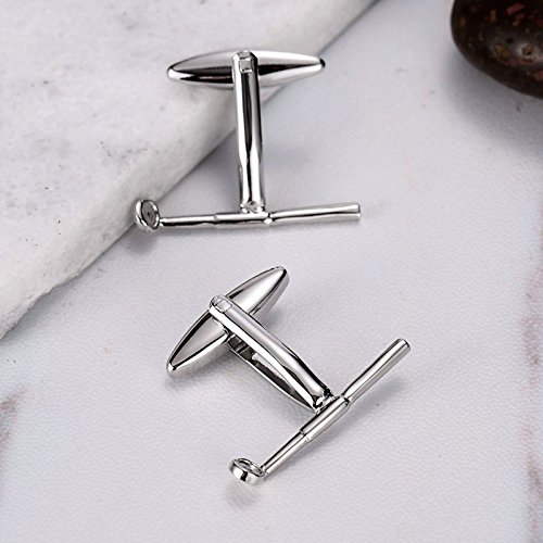 Mancuernillas de acero inoxidable para hombre plateadas miniatura 4