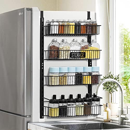 Aconfei Spice Rack Organizer, 4 Tier Adjustable Fridge Organization and Storage, Sturdy Metal Hanging Organization for Refrigerator, Microwave and Dishwasher