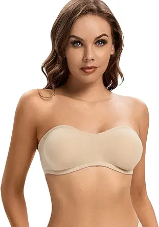 ANGOOL Strapless Bra for Women Comfort Non-Slip Silicone Bandeau Bra Seamless Wirefree Padded Tube Top Bralette