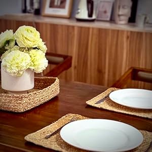   Handwoven-Water-Hyacinth-Placemats-Set-of-6-Eco-Friendly-Wicker-placemats-with-Holder-Rustic-Kitchen-Accents-Square-Placemats-Water-Hyacinth-Oblong-16-inch