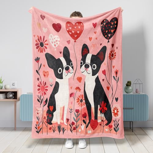 Couverture pelucheuse pour couple amusant de chiots et de chiots de Boston Terrier de Boston pour canapé, salon, plage, voyage, décoration d'intérieur et de...