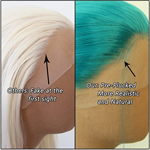 Towarm Dark Green Wig Long Straight Teal Emerald Green Synthetic Lace Front Wigs Pre Plucked Natural Hairline with Baby Hair for Black Women Heat Resistant Fiber Cosplay Daily Wear Wig (Emerald Green) - Image 4