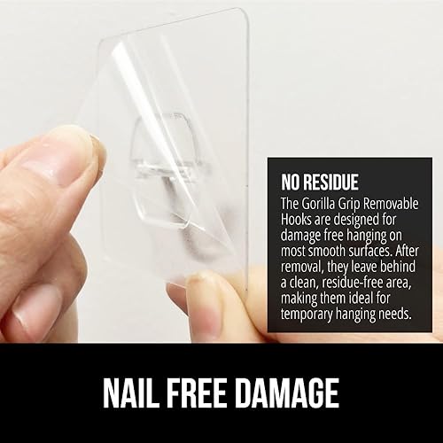 Miniatura 4 de GORILLA GRIP Ganchos de pared reutilizables extra adherentes de 25 libras para colgar, fácil de instalar, se adhiere fuerte en el gancho extraíble,