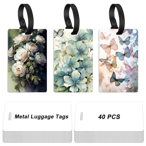 40 Pcs Metal Sublimation Luggage Tag Blanks Double Sided, Aluminum Sublimation Bag Tags with Strap Suitcase Name Tag Luggage Labels Blank for DIY Craft Gifts Travel Sports Bags
