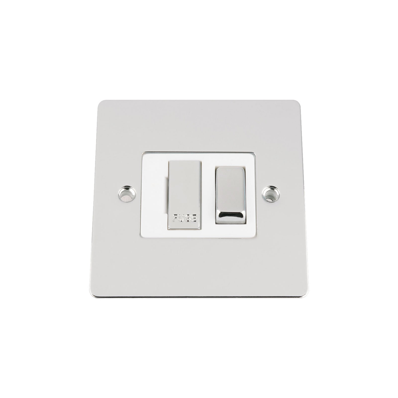 A5 Products White Fused Switch - Polished Chrome Flat - Insert Metal Rocker Switch - 13 Amp Switched Fused Spur Unit