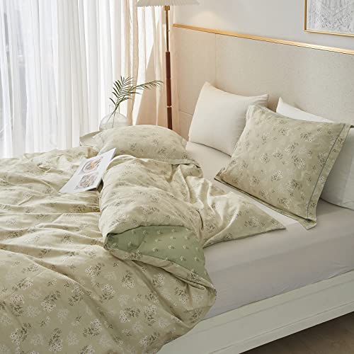 Vclife Boho Floral Duvet Cover Cotton Twin Duvet Cover With Zipper, Modern Sage Green Beige Tan Pattern Duvet Cover Sets, 1 Twin Beige Floral Duvet Cover And 2 Pillow Covers, Super Soft, Easy Care #TOP3