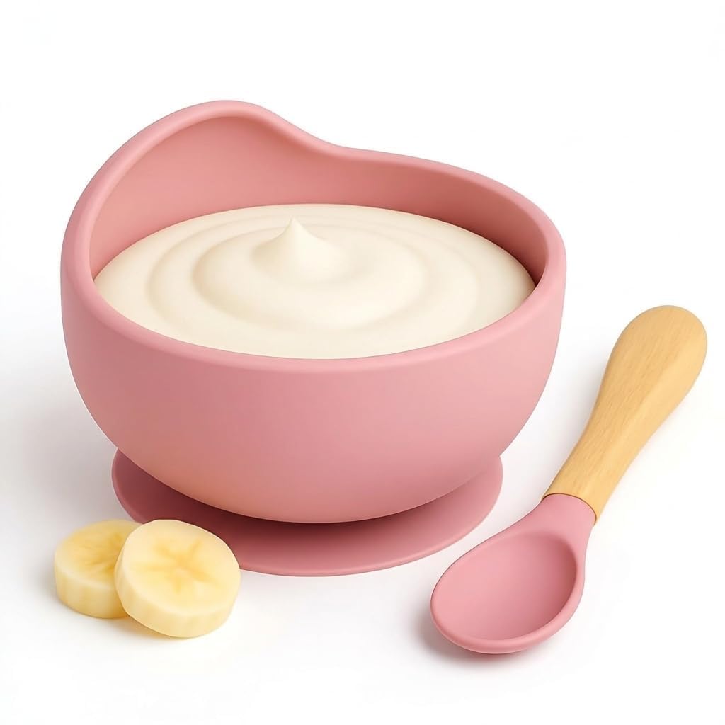 Silicone Baby Feeding Set for Kids Bpa-Free Tableware Kit for Babies & Toddlers Self Feeding Kit (Bowl & Spoon Pink)-image-11