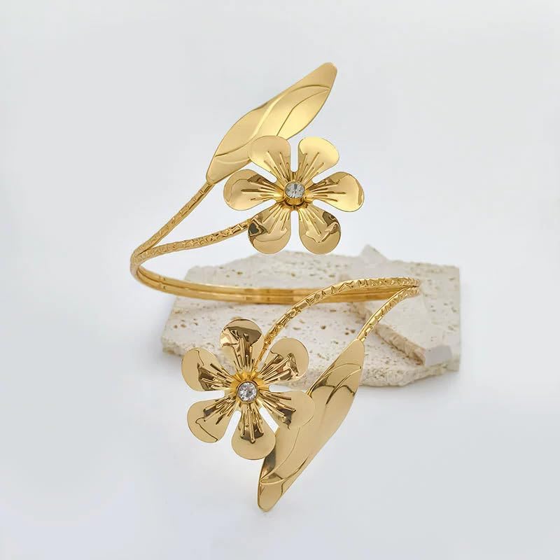 Pingyongchang Cute Flower Leaf Butterfly Arm Cuff Bangle Bracelets for Women Bohemian Adjustable Upper Arm Band Cuff Summer Beach Jewelry - Image 2
