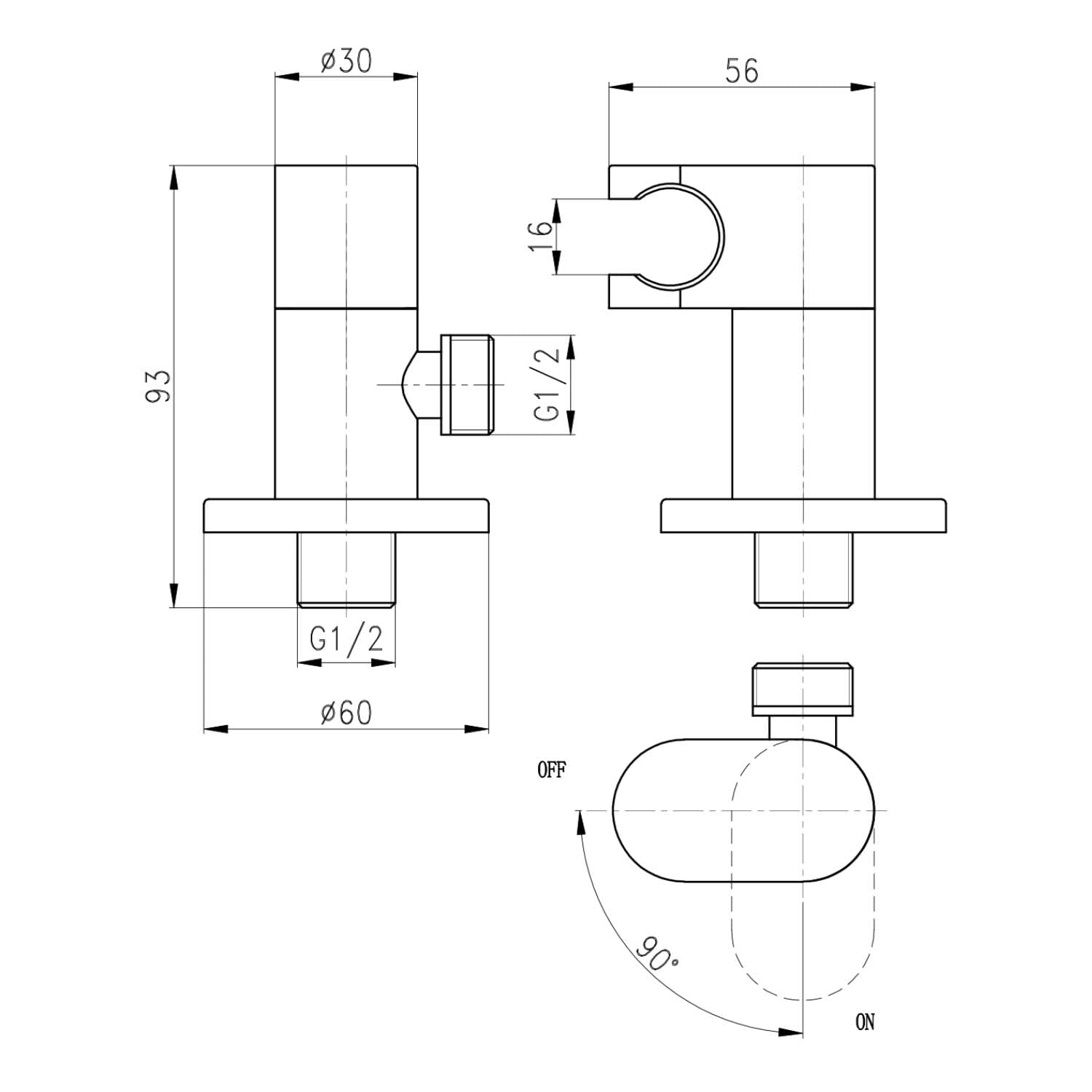 SOHO Douchette WC/Bidet Design Noir Mat – Kit Complet en Laiton Massif avec Robinet d’Arrêt Intégré, Support Mural et Flexible Métallique 120 cm – Utilisation Eau Froide