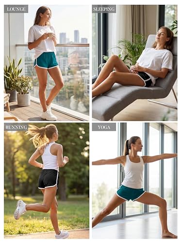 Image of URATOT 2 Pack Yoga Short Pants Summer Running Athletic Shorts Women Dance Gym Workout Elastic Waist Shorts