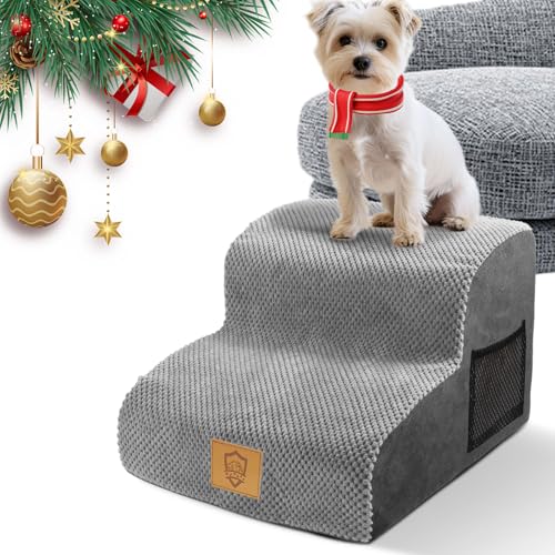 Masthome Escalera para Perros, Escaleras para Animales de Espuma 2 Escalones, Escalera para Mascota con Funda de Tela Extraíble y Lavable, para Perros Mayores, Gatos, Envoyer 1 Rouleau de Viscos, Gris