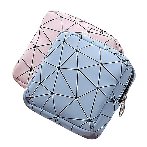 JIHUOO Lot de 2 sacs de rangement pour serviettes hygiéniques et menstruelles avec fermeture éclair, porte-tampons, sac à main, trousse de toilette de voyage, pochette de maquillage multifonction bleu