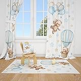 Teddy Bear and Balloons Baby Boy Room Curtain Nursery Curtains Window Curtains (Pair of - 28' x 63')