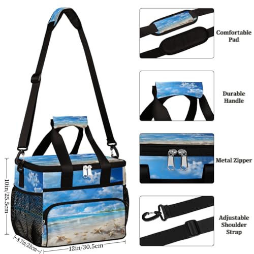 Blue Sky Insulated Picnic Backpack Lunch Box for Women Men Picnic Basket Tote Lunch Bag Picnic Bag Portable Lunch Bags for Picnic, Beach, Work, Trip,Office, Camp Beach Starfish Shells