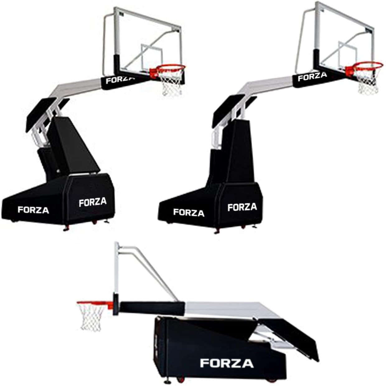 FORZA ArenaMax Pro League Basketball Goal System | FIBA & NCAA Standard Adjustable Height Basketball Unit – 72in Glass Backboard with 18in Flex Rim & Non-Marking Wheels