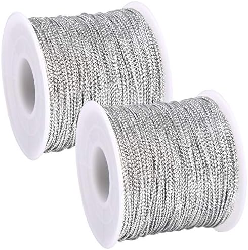 BTNOW 2 Spool 218 Yards/ 656 Feet Silver Metallic Cord Jewelry Thread Craft String for Christmas Ornaments Hanging and Craft Making (Silver)