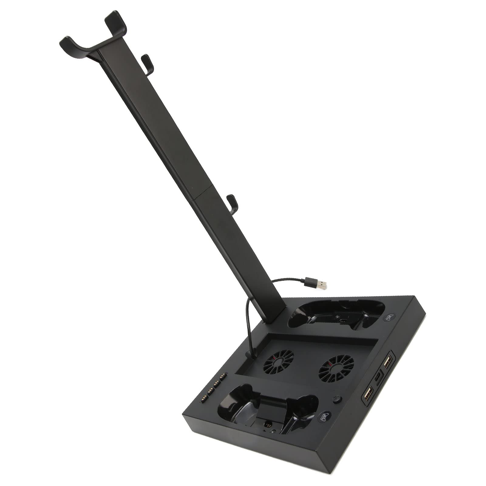 Doppio Dock di Ricarica, Indicatore LED Trasparente Supporto per Caricabatterie per Console di Gioco Staffa per Auricolari Verticale 5 in 1 Salvaspazio con 2 Ventole di