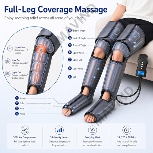 Image of Full Leg Massager with Air Compression with Heat Theraphy,Leg Foot Calves Thigh Massager with Handheld Controller,Relaxation & Muscle Comfort,Foot Massager Machine for Pain Relief,Blood Circulation Massager (A-1) (A-1)