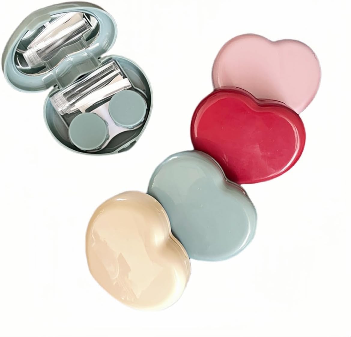 4 Pack Heart Shape Contact Lens Cases, Travel Eye Contacts Case Box Holder, Portable Contact Lenses Tweezers Remover Tool Solution Bottle Kit for Daily Outdoor Traveling (Assorted Color-2)