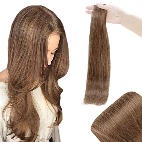 RUNATURE Tape in Hair Extensions Human Hair Brown Hair 12 Inch Tape on Human Hair Extensions Remy Hair 20g 10pcs Glue in Real Hair Extensions