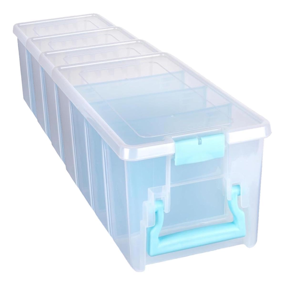 ArtBin 6925AA Semi Satchel with Removable Dividers, Portable Art &amp; Craft Organizer with Handle, [1] Plastic Storage Case, Clear - Aqua Accents (Pack of 4)