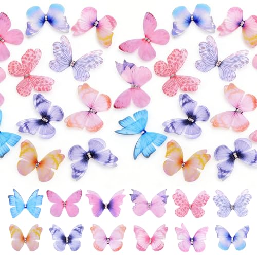 60 Stück Transluzente Schmetterlinge Deko,THETAG 3D Schmetterlinge Organza Stoff Durchscheinender Chiffon Schmetterling Deko für DIY Dekoration...