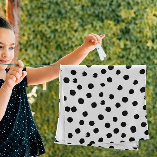 Covasa 2 Pack Black White Polka Dots Hand Towels For Bathroom,Soft Absorbent Boho Black Spots Doodle Kitchen Dish Towels,Modern Decorative Guest Bathroom Towels thumb #3
