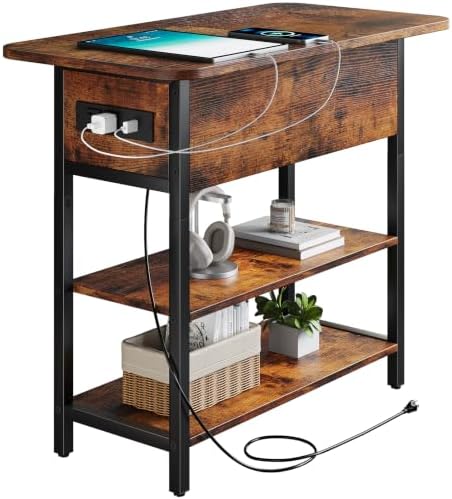 Yoobure End Table with Charging Station, Flip Top Side Table with...
