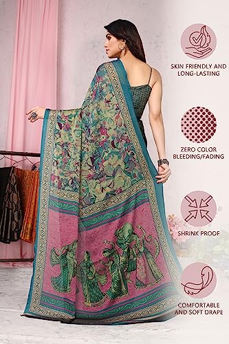 Image of MIRCHI FASHION Women Saree Ethnic Motif Print Chiffon | Breathable Lightweight Plain Weave Sari for Office and Daily Use (Available in 20 Designs)