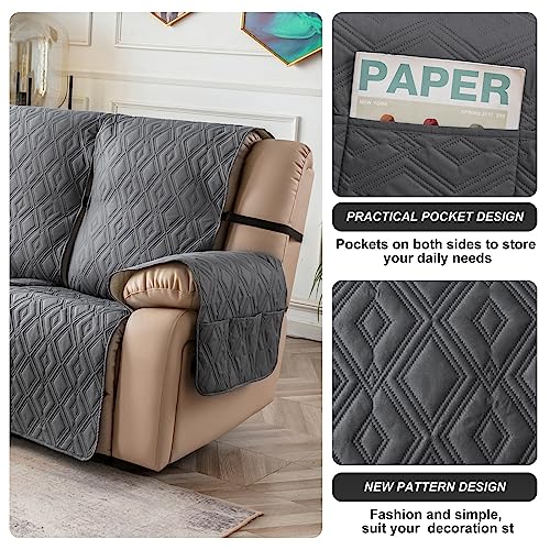 Genina Couch Cover For Reclining Couch 3 Seat Non-Slip, Recliner Sofa Covers For 3 Cushion Couch, Furniture Protector Cover With Elastic Straps For Pets, Kids, Dogs (Dark Gray, Recliner Sofa) #TOP3