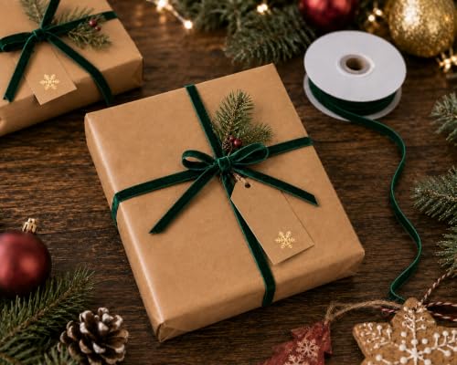 Image of Tsorode 10 Yards Dark Green Velvet Ribbon for Christmas Tree,3 /8 Inch