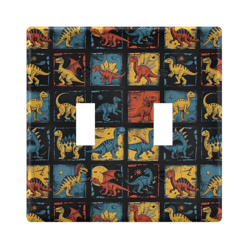 UMIRIKO Dinosaurs Comic Book Style Light Switch Cover Plate Covers Decorative Double Toggle Home Decor 202b5838