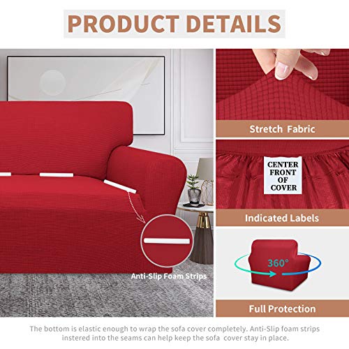 Image of Easy-Going 100% Waterproof Chair Couch Cover, Stretch Jacquard Sofa Cover | Dual Waterproof Sofa Slipcover, Leakproof Furniture Protector for Kids, Pets, Dog and Cat (Loveseat, Christmas Red)