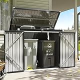 Breezestival 80 Cu. Ft Outdoor Trash Can Shed with Pneumatic Support Rod, 5x3 Ft Outdoor Storage Shed w/Lockable Doors & Waterproof Lid Chain, for Patio/Garden/Backyard