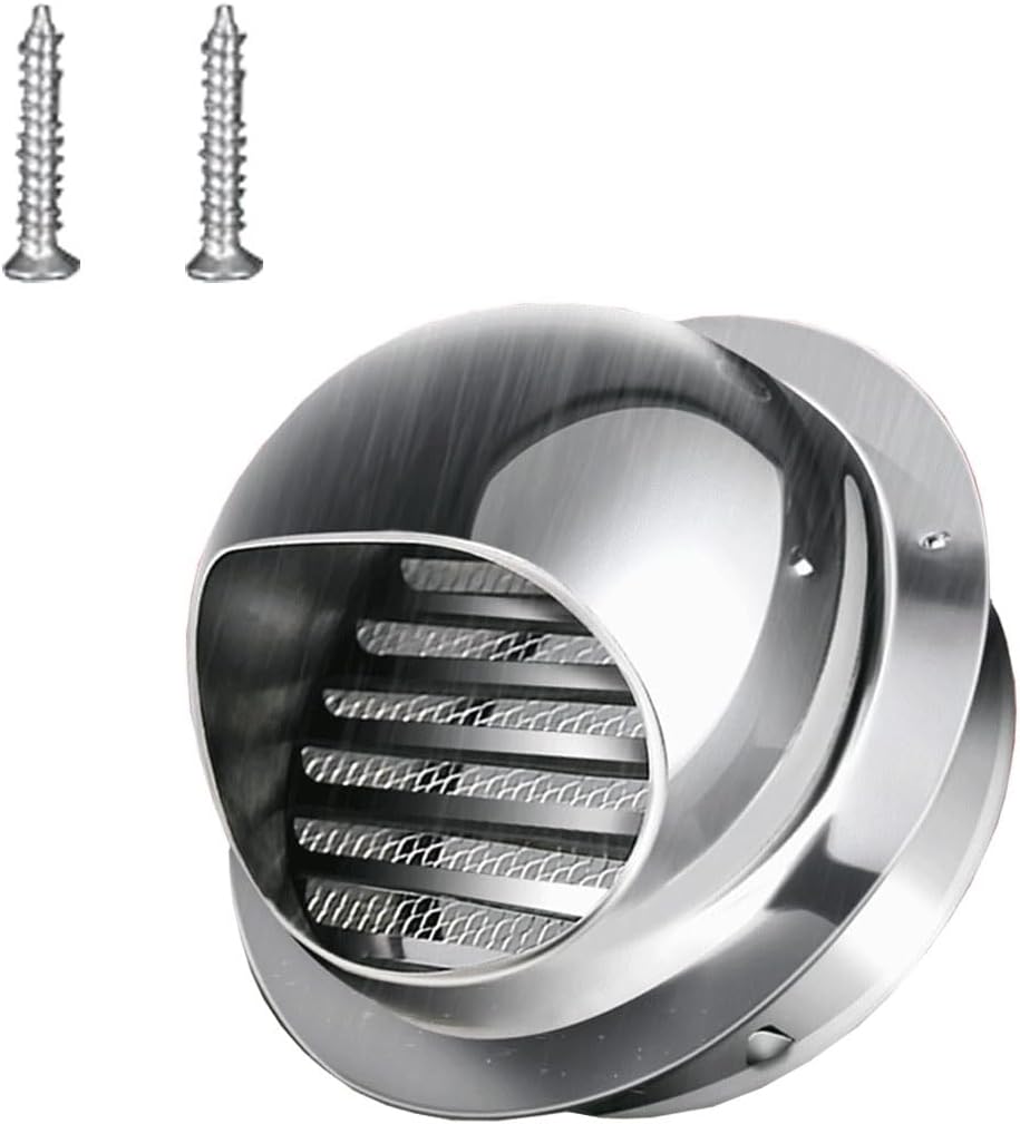 Round Louvered Air Vent Cover Silver Stainless Steel Air Outlet Vents Exterior Wall Soffit Vents for House Flat Garage Exterior Ventilation(20cm/8in)