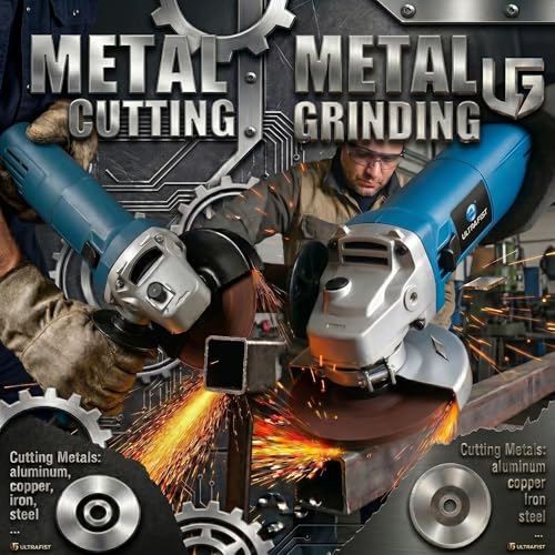 Image of Ultra Fist Silver 850W Angle Grinder 100mm /4 Inch, 11000 RPM Electric Hand Grinder with Metal Gear Housing, Spindle Lock, Auxiliary Side Handle, Spanner, Carbon Brushes & Cutting /Grinding Wheels