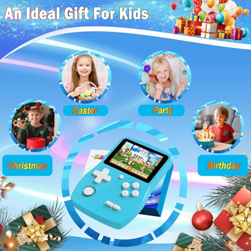 Great Boy 32 Bit Handheld Games Toys for Kids with 139 Video Games Boys Girls Children\'s 3.0 Inches IPS Screen Rechargeable Gaming Device Preschooler Party Easter Birthday Xmas Gift (L-Blue)