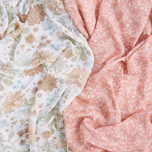 Image of aden + anais Essentials Silky Soft Bamboo Muslin Swaddle, Breathable Baby Blanket, Ideal for Boys, Girls, Newborns, Babies & Infants, Receiving Blanket, Lightweight Wrap, 2 Pack, Victorian Flowers