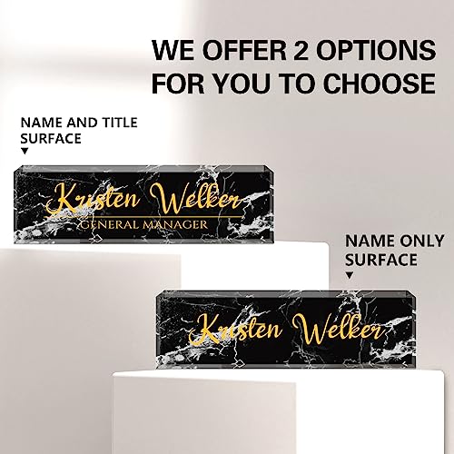Image of Name Plate for Desk, Desk Name Plate Personalized, Office Decor for Women Men, Acrylic Desktop Accessories, Office Appreciation Gifts for Boss Social Workers Nurse Teacher Employee (Black Marble)