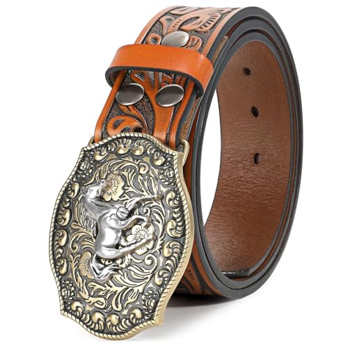 Image of BELTROAD Western Leather Buckle Belt for Men Women Cowboy Cowgirl Mens Leather Belt for Jeans Christmas Men's Belt Gifts