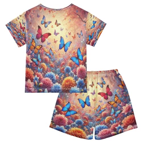 Butterflies Spring Garden Pajama Set Short Sleeve Summer Pajamas Shorts Sets PJ Clothes Set Soft 5Y2