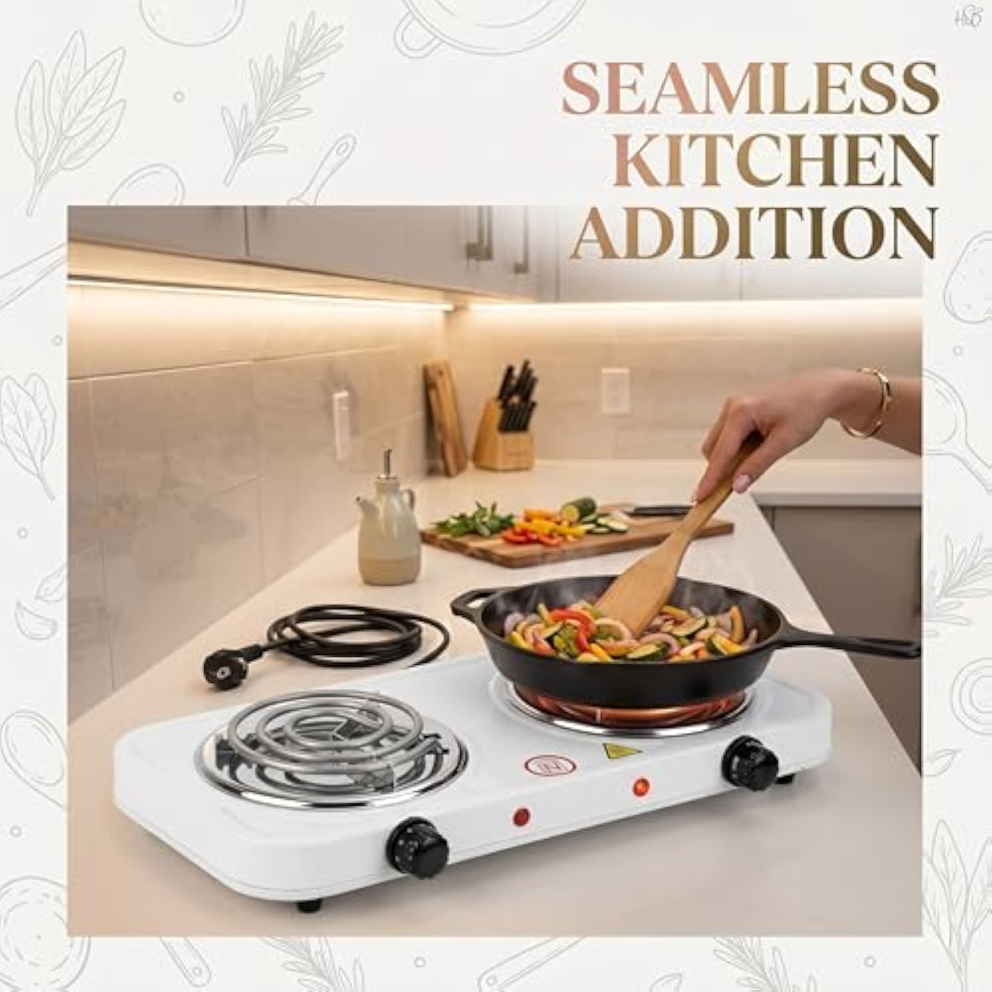 Electric Double Burner Coil Cooktop, Portable